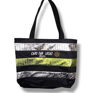 Cabo San Lucas Mexico Tote Bag Vacation Travel Black Green Silver Bag